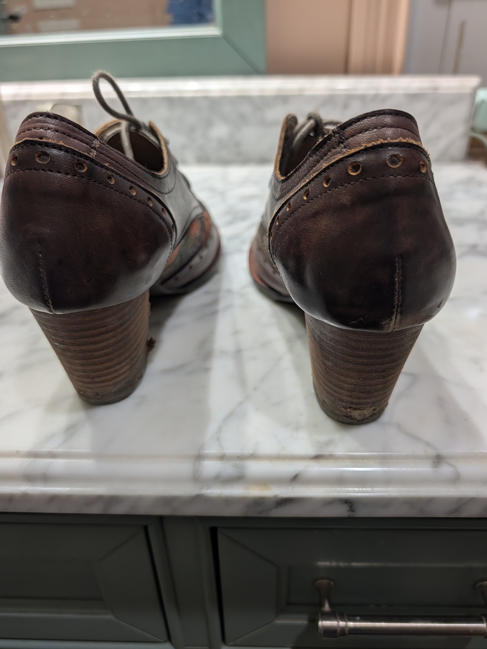 Women's Brown Leather Lace-Up Heeled Oxford with Rust Accent - Picture 3 of 5